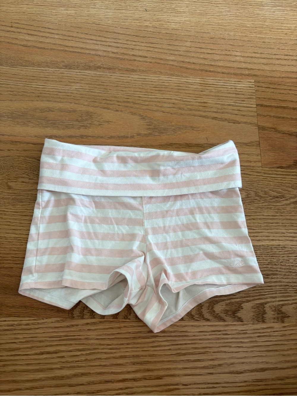 Fold-Over Waist Pink & White Striped Bike Shorts